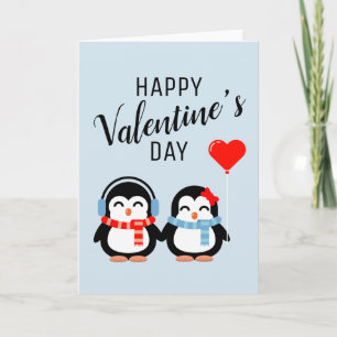 Cartão Feliz Dia dos Namorados Pinguins Doce Torta