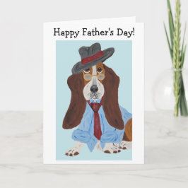 Cartão Feliz Dia dos Pais Basset Hound de Camisa e gravat
