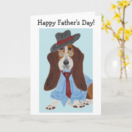Cartão Feliz Dia dos Pais Basset Hound de Camisa e gravat