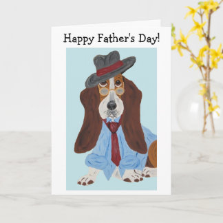 Cartão Feliz Dia dos Pais Basset Hound de Camisa e gravat