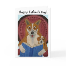 Feliz Dia dos Pais Corgi lendo para Cachorrinho