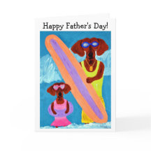 Feliz Dia dos Pais Dachshund Surfista com filhote