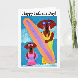 Cartão Feliz Dia dos Pais Dachshund Surfista com filhote