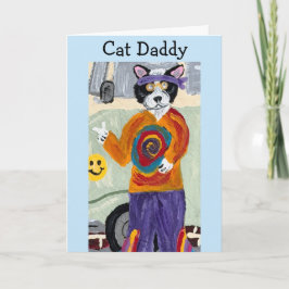 Cartão Feliz Dia dos Pais Gato Papai Hippie Gato Smoking