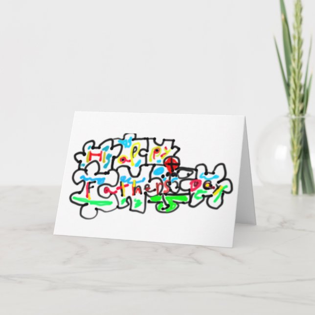 Cartão Feliz Dia dos Pais Puzzle arte  (Frente)