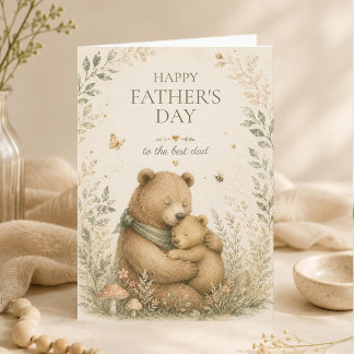 Cartão Feliz Dia dos Pais Urso Abraço Floresta