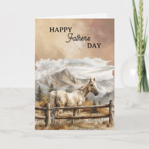 Cartão Feliz Dia dos Pais White Horse Montanhas Nuvens