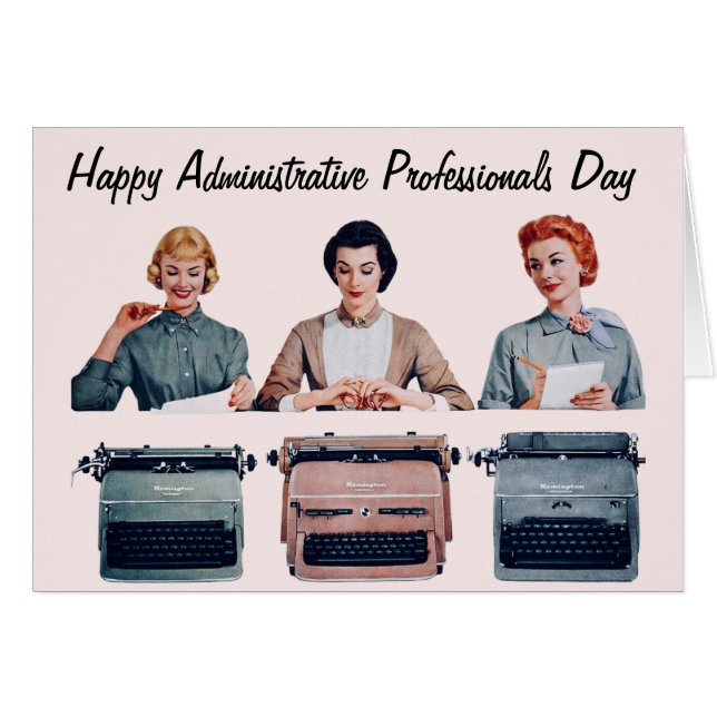 Cartão Feliz Dia dos Profissionais Administrativos Retro (Frente Horizontal)