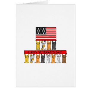 Cartão Feliz Dia dos Veteranos Gatos de Cartoon