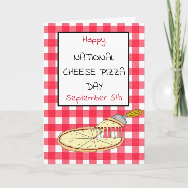 Cartão Feliz Dia Nacional da Pizza de Queijo de 5 de Sete (Frente)