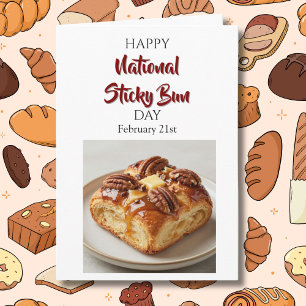 Cartão Feliz Dia Nacional do Sticky Bun! 21 de Fevereiro