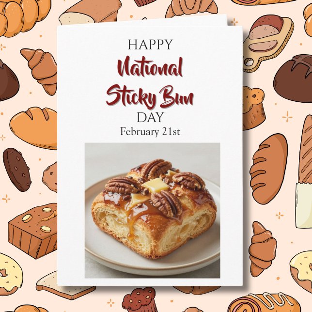 Cartão Feliz Dia Nacional do Sticky Bun! 21 de fevereiro (Criador carregado)