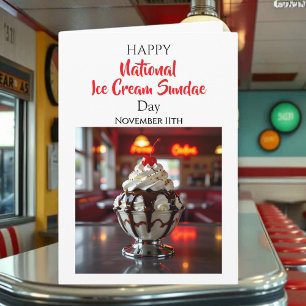Cartão Feliz Dia Nacional do Sundae de Sorvete 11 de no