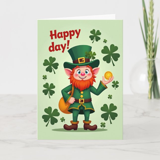 Cartão Feliz Dia Sorte do Leprechaun (Frente)