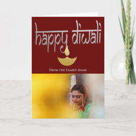 Cartão Feliz Diwali Foto Personalizada Roxo Dourado Prata