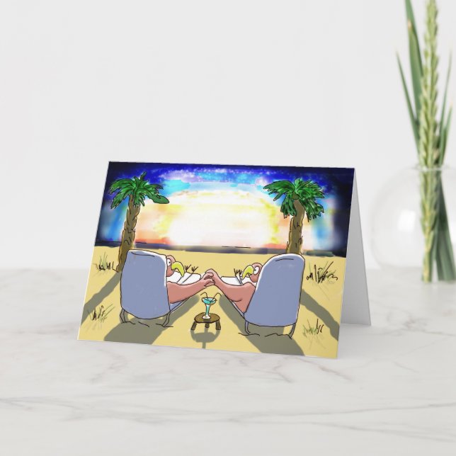 Cartão feliz do casal do flamingo do rosa do (Frente)