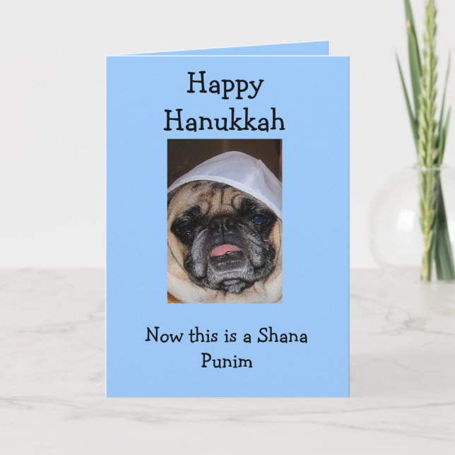 Cartão feliz do Pug de Hanukkah (Frente)