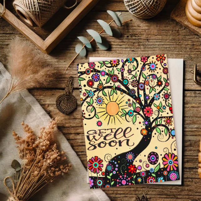 Cartão Feliz e alegre, fique bem em breve, árvore branca (Criador carregado)