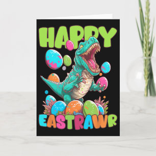 Cartão Feliz Eastrawr Menino Toddler Kids T-rex Páscoa Di