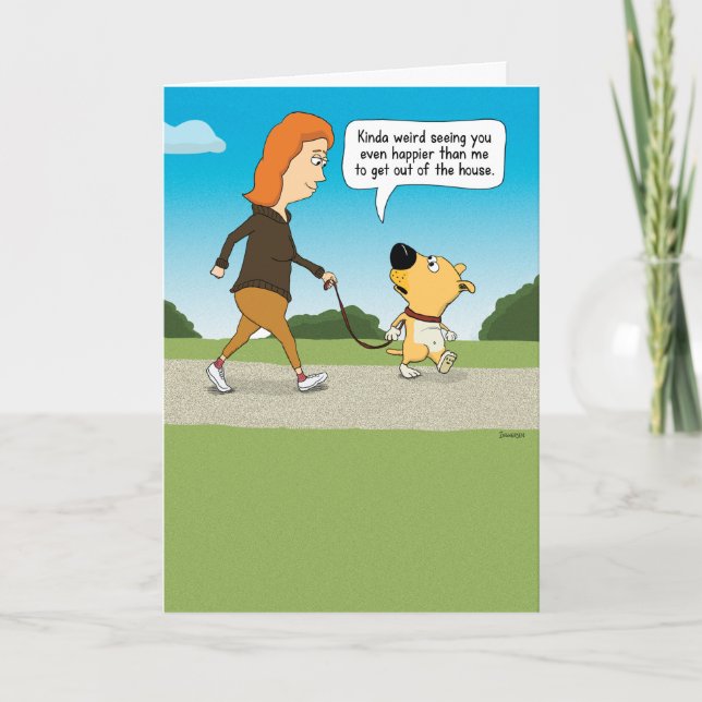 Cartão Feliz em Sair da Casa com Cachorro (Frente)