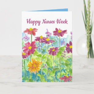 Cartão Feliz Enfermeira Semana Obrigado Flores Zinnia