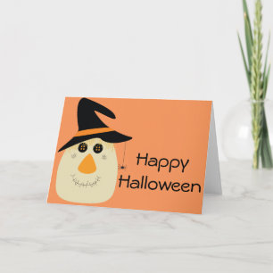 Cartão Feliz Espantalho e aranha do Halloween