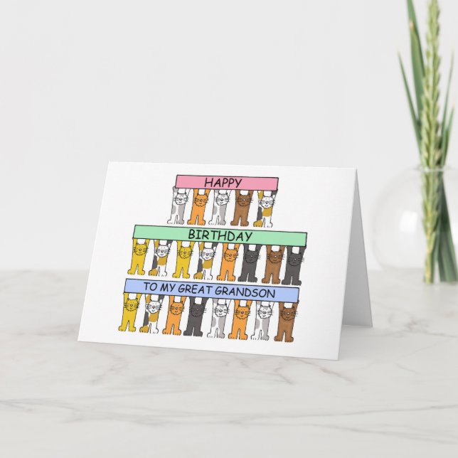 Cartão Feliz Excelente de Aniversário Gatos de Cartoon do (Frente)