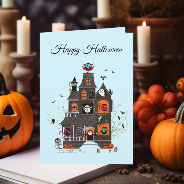 Cartão Feliz Feliz Halloween Pessoas de casas assombradas (Criador carregado)