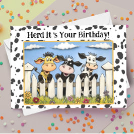Cartão Feliz Feliz Pun Cartoon Fazenda Vaca Herdeiro