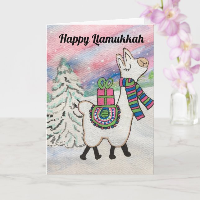 Cartão Feliz Feriado Llamukkah Hanukkah (Orquídea)