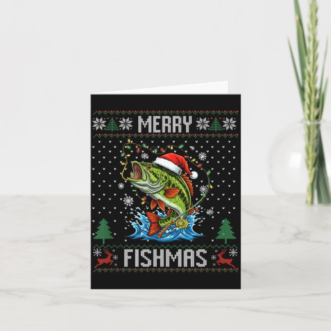 Cartão Feliz Fishmas B Peixe Pescaria Natal Suéter Feio (Frente)