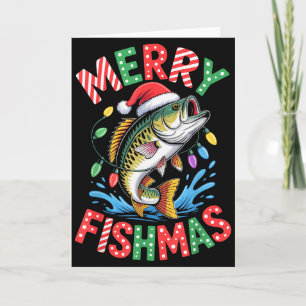 Cartão Feliz Fishmas Chapéu do Papai Noel B Pesca Natal P
