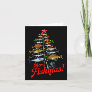 Cartão Feliz Fishmas Engraçado Árvore de Natal Luzes de P