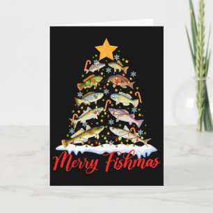 Cartão Feliz Fishmas Luzes Divertidas de Árvore de Natal 