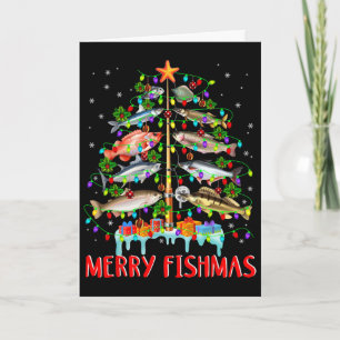 Cartão Feliz Fishmas Luzes Divertidas de Natal Árvore Pei