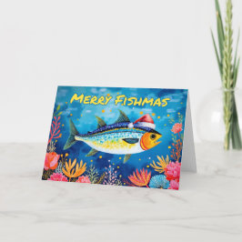 Cartão Feliz Fishmas Natal Aquarela