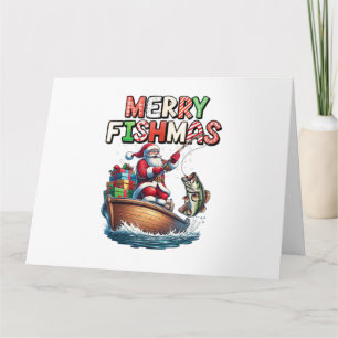 Cartão Feliz Fishmas Papai Noel Amantes de Pesca Fun Dive