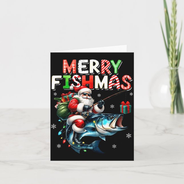 Cartão Feliz Fishmas Papai Noel Amantes de Pesca Função P (Frente)