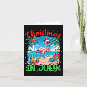 Cartão Feliz Flamingo Santa Hat Natal Em Julho Beach S
