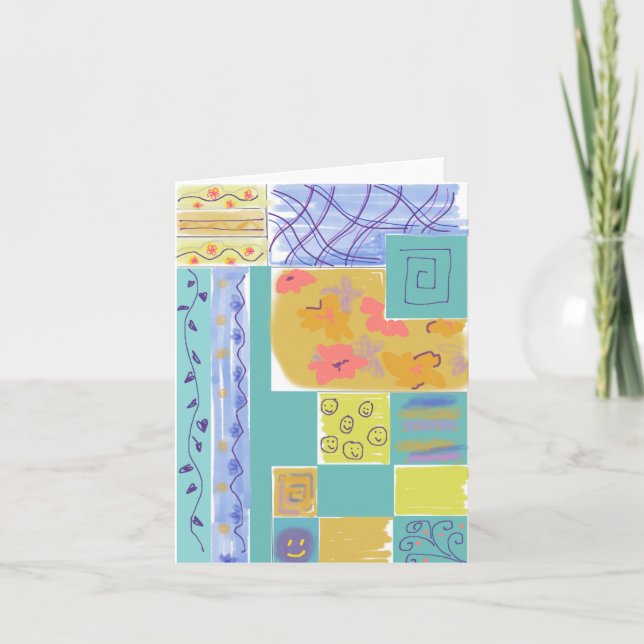 Cartão Feliz Floral Stripey Blocks Notecard (Frente)