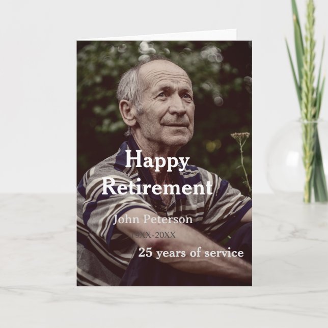 Cartão Feliz foto de aposentadoria nome ano anos de servi (Frente)