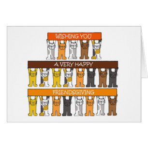 Cartão Feliz Friendsgiving Novembro Gatos de Desenho Anim
