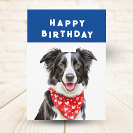 Cartão Feliz Fronteira Collie Leia Heart Bandana Birthday