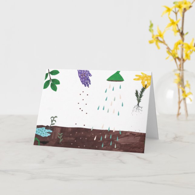 Cartão Feliz Gardening Season | Ilustração do jardineiro (Flor Amarela)