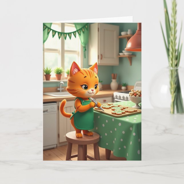 Cartão Feliz Gatinho de Bolos (Frente)