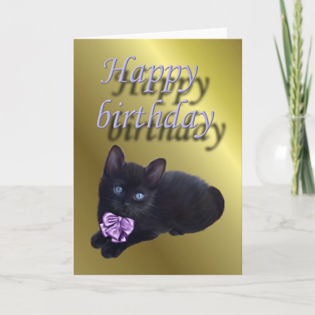 Cartão Feliz gatinho negro de aniversário (Frente)