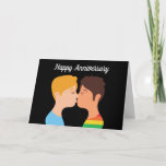 Cartão Feliz Gay do aniversário Homens Casais Românticos<br><div class="desc">Um belo cartão de aniversário de casamento para dois gay celebrando a vida juntos. Possui duas caras compartilhando um beijo. Há um louro com uma camisa azul e uma cara morena em uma lenda arco-íris sob o texto Feliz Aniversário. Um belo cartão de saudação LGBT que lê I Love You...</div>