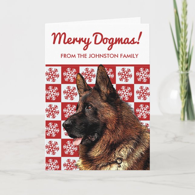 Cartão Feliz German shepherd de Cão de Natal Floco de Nev (Frente)