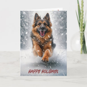 Cartão Feliz German shepherd De Férias Na Neve