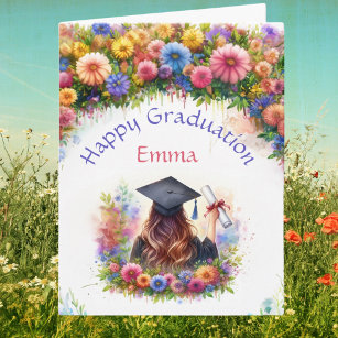 Cartão Feliz Graduação Com Flores Selvagens
